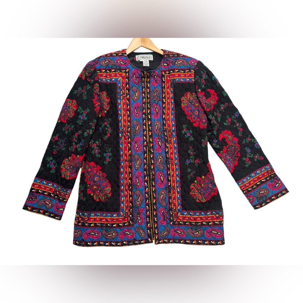 Carlisle Women's Jacket Vintage Sz 12 Boho Roses Floral Embroidery Multiquilted.